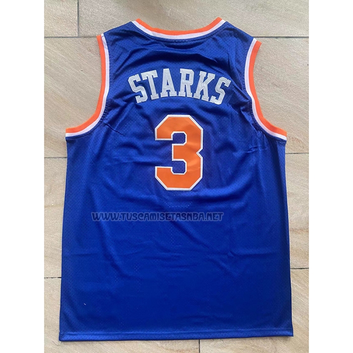 Camiseta John Starks NO 3 New York Knicks Mitchell & Ness Hardwood Classics Azul